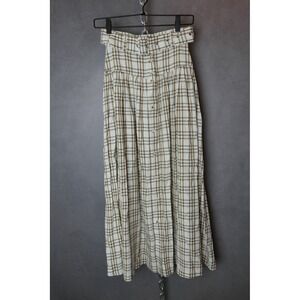Mr. Larkin Women's XS Maxi Skirt Beige‎ Brown Plaid Button Front Viscose